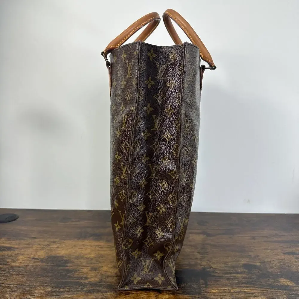 Louis Vuitton Vintage Sac Plat Tote Bag Large Brown Monogram Logo Canvas France